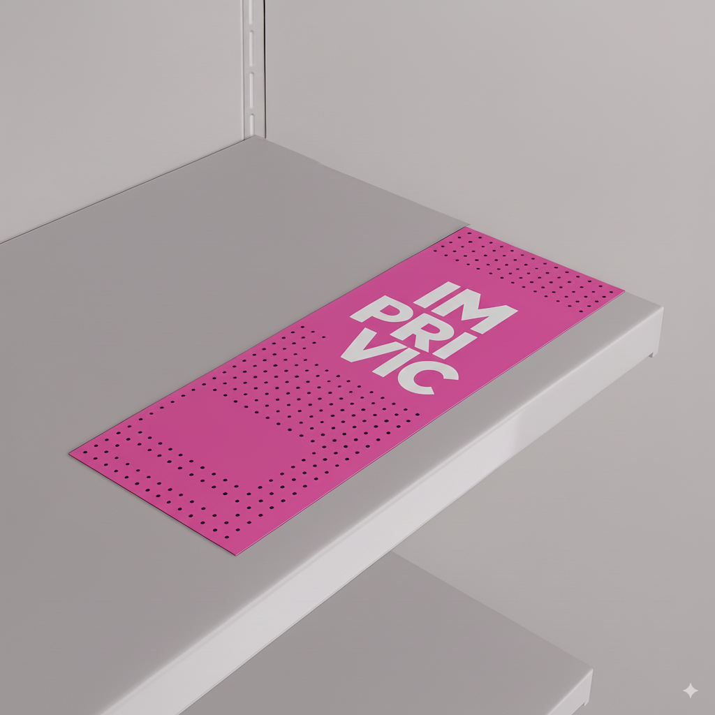 Banderola vertical para PLV, vista superior, ideal para señalización en puntos de venta.